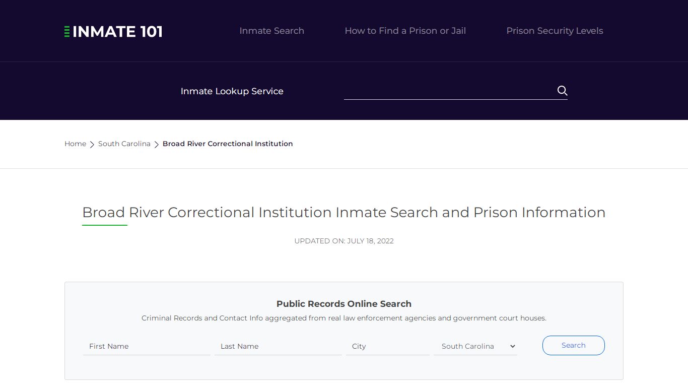 Broad River Correctional Institution Inmate Search ...