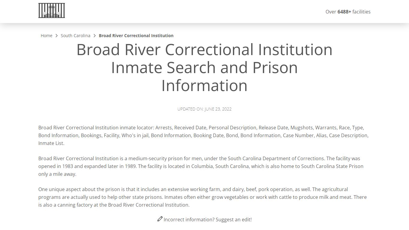 Broad River Correctional Institution Inmate Search ...